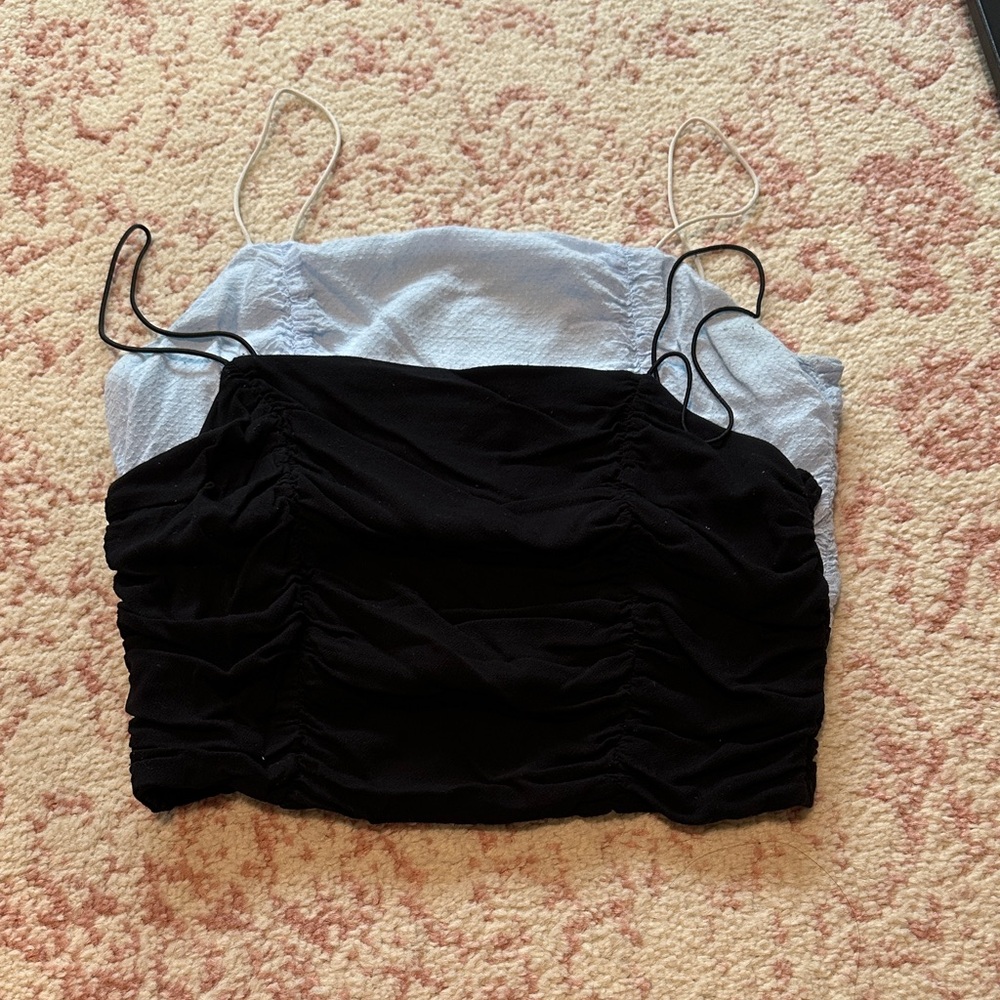 La Hearts Black and White Ruched Camisoles